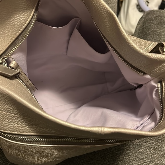 Coach Silver Metallic Pebbled Leather Shoulder Duffel Bag - Picture 10 of 10